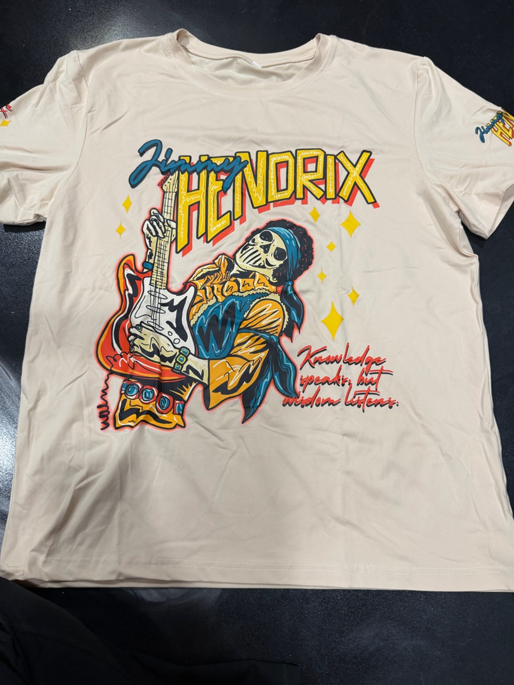 SHEIN Cream Jimi Hendrix Skull Guitar Graphic Tee